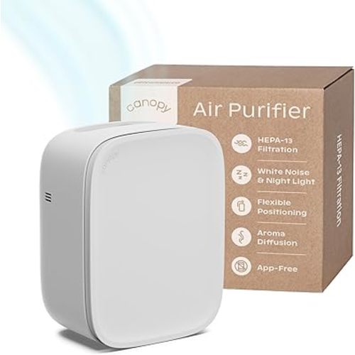 Canopy Bedside Air Purifier | Up To 99.97%* HEPA-13 Filtration | Remove Dust, Pollen & Pet Dander | Night Light & White Noise | Air Quality Sensor | Quiet Fan for Sleep | Filter & Adapter Included