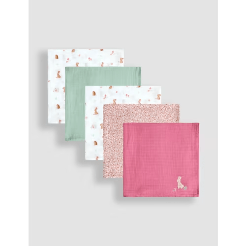 5 Pack Pure Cotton Woodland Muslins
