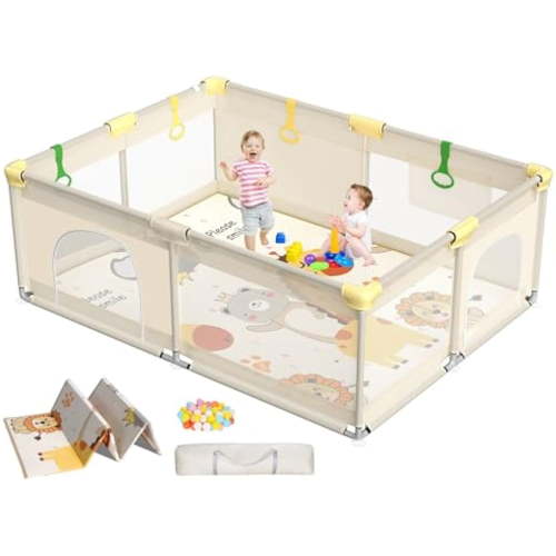 71x59 Baby Playpen with Mat - Extra Large Portable Play Yard for Indoor & Outdoor, Hypoallergenic Safety Fence