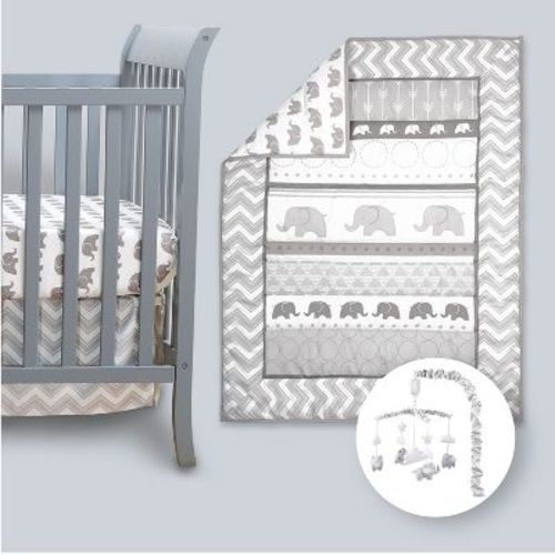 The Peanutshell Elephant Walk Crib Bedding Set and Mobile - 4 Piece Set