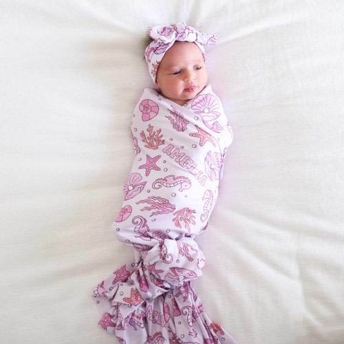 Tiny Tides Personalized Swaddle Blanket | Pink