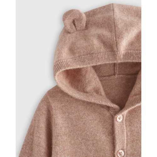 Washable Cashmere Hooded Cardigan in Oatmeal