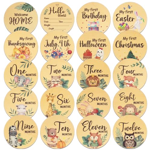 Baby Monthly Milestone Cards Sign, 10 Double Sided Hello World Newborn Sign My First Holiday Milestone for New Baby Shower Gifts