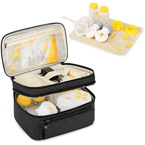 BAFASO Breast Pump Bag (Compatible with Medela Pump in Style) with a Waterproof Pump Parts Pad, Carrying Case for Medela Pump in Style and Extra Parts, Black