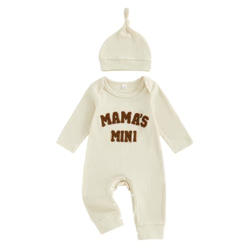 allshope Newborn Baby Boy Fall Outfit Romper Mama Boy Embroidery Long Sleeve Crew Neck Jumpsuit Bodysuit Infant Clothes