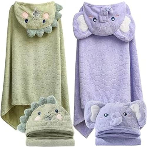 Toddler Hooded Bath Towel 27.5"X55" Unisex Baby Bath Towels Ultra Absorbent Soft Boys Girls Bath Towel 2-Pack Bathrobe Kids Shower Towel Set Gift for Babies, Infant, Newborn Essential
