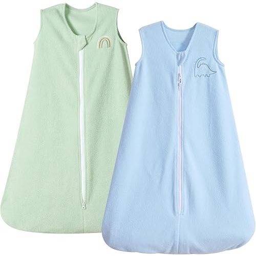 PHF Warm Micro-Fleece Baby Sleep Sack 0-6 Months, Soft Baby Wearable Blanket, 2-Way Zipper Sleeping Bags, 2 Pack Comfy Sleeping Sack for Infant Newborn Boys, Small Size, Blue & Sage Green