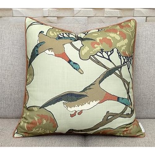Rudransha Vintage Wildlife Bird Print Pillow Cover - 20x20 Inch Cotton Blend Square - Breeze Rider