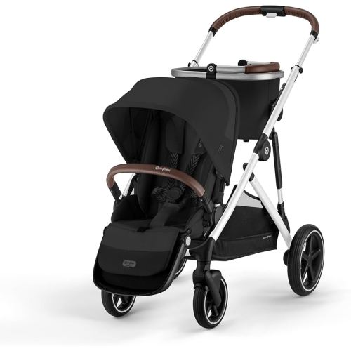Cybex Gazelle S All-in-One Toddler and Baby Stroller with Over 20 Modular Configurations, Ergonomic Near-Flat Recline, Shopper Basket, and Compact Fold, Moon Black, Silver Frame