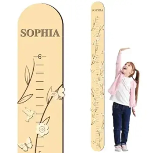 DoubleFill Kids Growth Height Chart for Wall 63" x 5.5" Wood Height Ruler