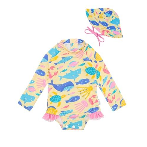 babygoal Baby Girls Long Sleeve One Piece Rash Guard Swimsuit with Zipper, UPF 50+ Sun Protection