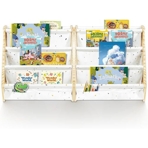 Kids Bookshelf, 4-Tier Toddler Bookshelf, Montessori Book shelf for Baby Room, Children Classroom Books Rack Storage, Natural Wooden Toy Storage Organizer for Nursery or Playroom, 2 Pack, White