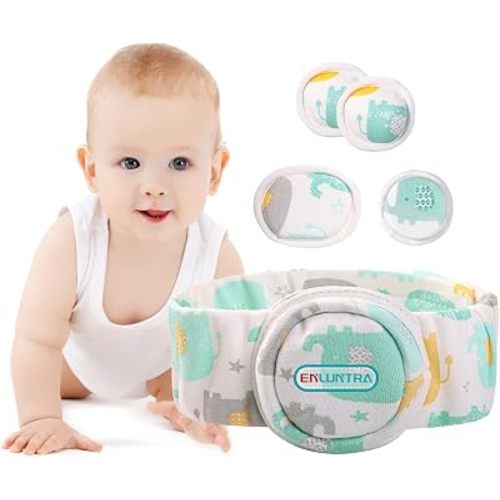ENLUNTRA Hernia Belt for Baby，Umbilical Hernia Belt with Convex Covered Compression Pads ，Breathable Baby Belly Band，Adjustable Newborn Belly Support Band Wrap with 4 Hernia Packs(Green-Small)