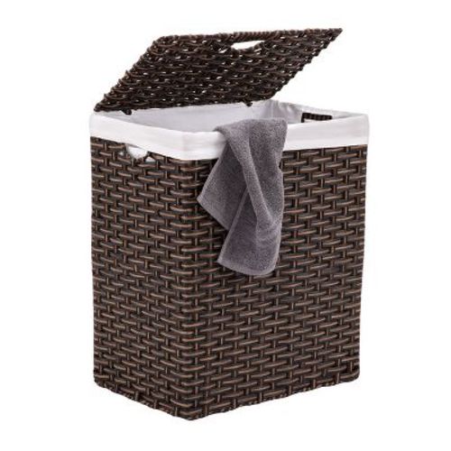 Seville Classics Modern Handwoven Lidded Rectangle Laundry Room Hamper with Liner, Mocha