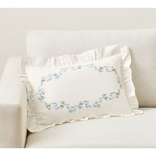 LoveShackFancy Floral Embroidered Lumbar Pillow Cover