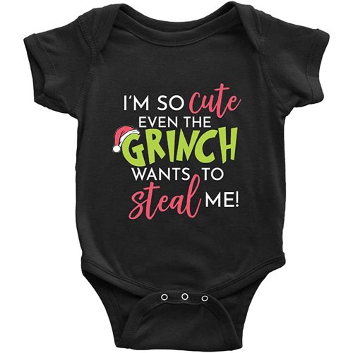 Snagminio I'm So Cute Even The Grinch Wants to Steal Me Quotations Baby Bodysuit Short Sleeve Playsuit Infant Clothes