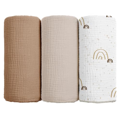 lulumoon Muslin Swaddle Blanket + Muslin Swaddle Blanket Rainbow Brown 3pack