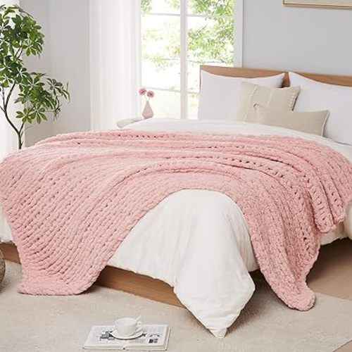 L'AGRATY Chunky Knit Blanket Throw - Soft Chenille Yarn Throw Blanket 50x60: Handmade Thick Cable Knit Crochet Blanket - Large Knit Blanket Chunky Rope Knot Throw Blanket for Couch Sofa Bed Home Decor