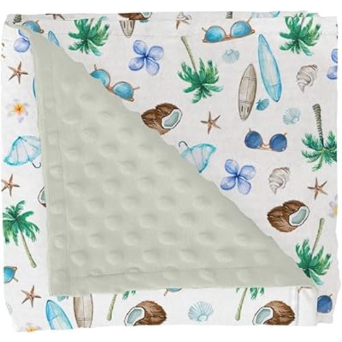 Watercolor Boho Surfing Baby Blankets for Girl Boy Surfboard Tropical Palm Trees Flowers Soft Mink Dotted Backing Double Layer Swaddle Blanket for Toddler Nursery Summer Beach Bed Blanket Crib 30x40