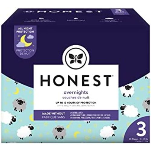 The Honest Company Clean Conscious Overnight Diapers | Plant-Based, Sustainable | Sleepy Sheep | Club Box, Size 3 (16-28 lbs), 60 Count