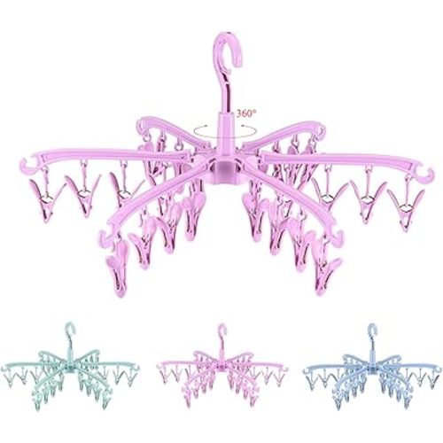 Foldable Drying Rack with 24 Clips for Drying Socks Lingerie Baby Clothes Drying Towels Rotatable Sock Drying Rack