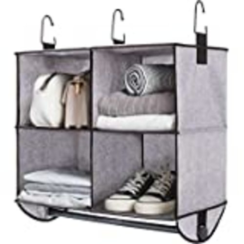 mDesign Fabric Over Closet Rod Hanging Storage Organizer with 7 Open Cube Shelves and 3 Removable Drawers for Bedroom, Nursery, Closet - Holds Clothes, Shoes, Diapers - Gray - Grey