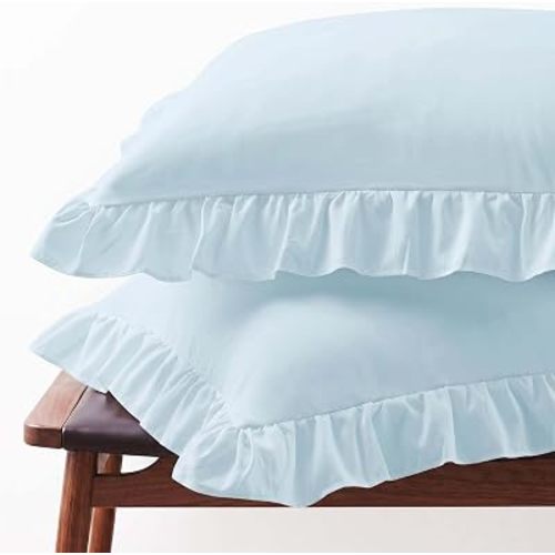 Set of 2 Brushed Microfiber Ruffle Pillow Cases Standard Baby Blue