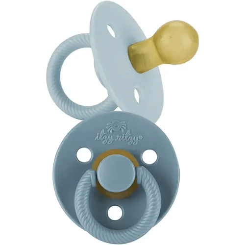 Itzy Ritzy Natural Rubber Newborn Pacifiers (Set of 2) – Baby Pacifiers with Cherry-Shaped Nipple & Large Air Holes for Added Safety; Set of 2 Binkies in Harbor & Coast (Ages 0 – 6 Months)