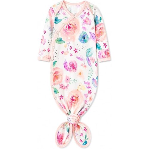 Copper Pearl Baby Gown - Knotted Newborn Sleepers for Baby Girl, Soft Stretchy Long Sleeve Infant Gowns with Bottom Tie and Hand Mittens, Perfect Hospital Coming Home Outfit (Bloom)
