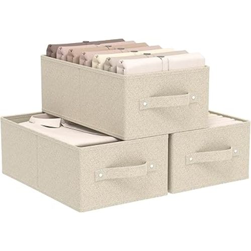 Collapsible Fabric Organizer Bins, Storage Boxes, Cloth Cube Baskets for Organizing Home, Office and Closet, Grey and Beige, 3 Pack, 16.1x9.8x6.4in