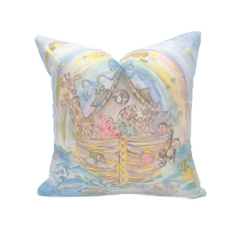 Gold Foil Blue Noah’s Ark Pillow || Noah’s Ark Pillow || Nursery Pillow - 1166