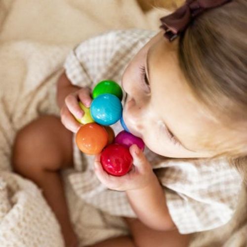 HABA Wooden Baby Teething Toy Magica, Sensory Grasping Rattle for Babies 6-24 Months, Safe & Colorful Sensory Toys for Babies and New Baby Gift