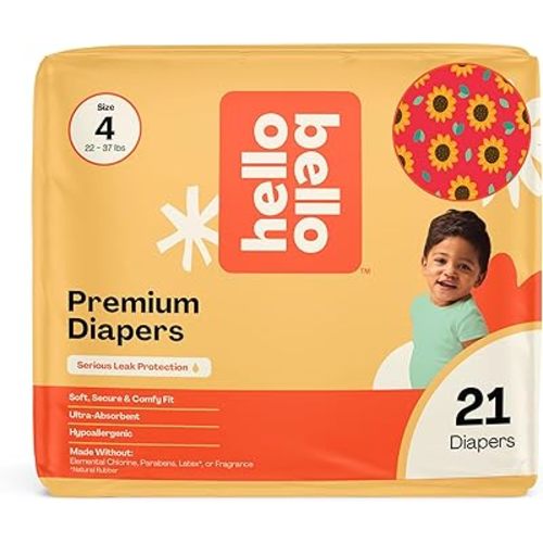 Hello Bello Diapers, Size 4 (22-37 lbs) Flower Child, 21 Count of Premium Disposable Baby Diapers, Hypoallergenic with Soft, Cloth-Like Feel