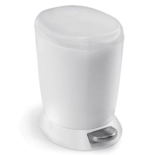 simplehuman 6L Bathroom Step Trash Can with Silent Close Small White Plastic Garbage Can with Steel Pedal