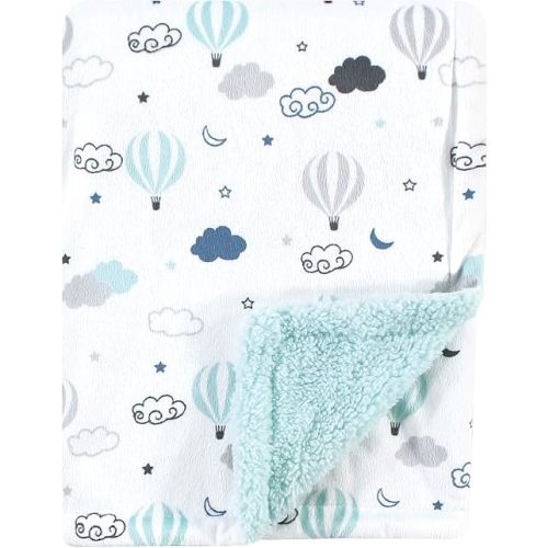 Hudson Baby Unisex Baby Plush Mink and Sherpa Blanket, Hot Air Baloon, One Size