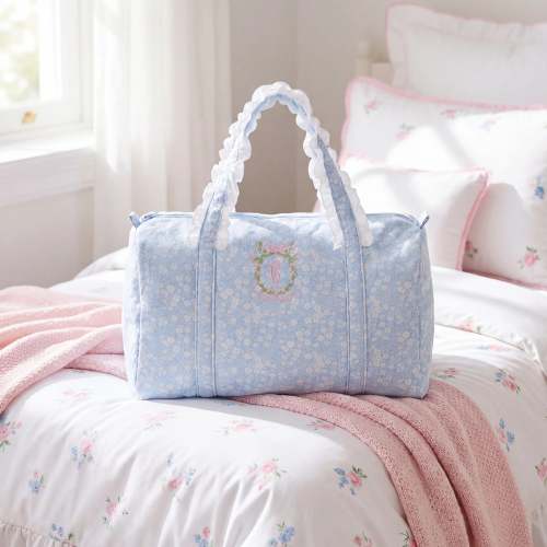 Blue Floral Quilted Duffel