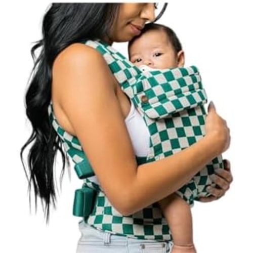 Mabē Monarch Ergonomic Baby Carrier – Premium Cotton Soft Structured Newborn to Toddler Carrier with Hip-Healthy Design, 3 Carry Positions (9-46 lbs), Lightweight & Breathable (Evergreen Check)
