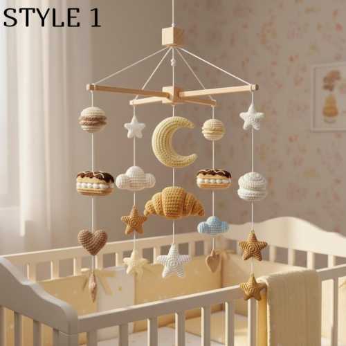 French Patisserie Crochet Baby Mobile Nursery Decor Macaron Cupcake Croissant Pastry Amigurumi Crib Toy