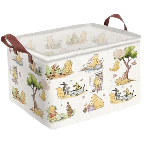 Greatingreat Winnie Baby Laundry Basket, Foldable Small Hamper with Canvas & PE Coating, Collapsible Portable Clothes Organizer for Nursery, Home, Bedroom Storage (White)