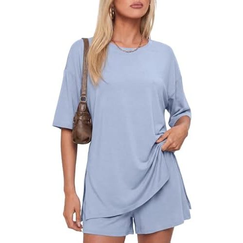 Darong Women's 2 Piece Lounge Set Short Sleeve Boxy T-shirt & Shorts Comfywear Summer Pajama Set Loungewear Set