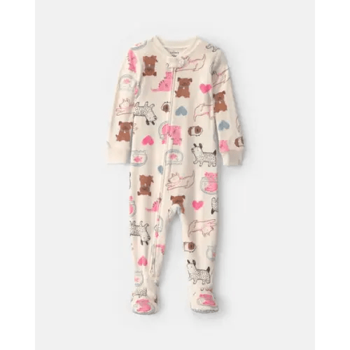 Baby Girl 1-Piece Pets 2-Way Zip DreamPlush Snug Fit Footed Pajama - Cream | Carter's
