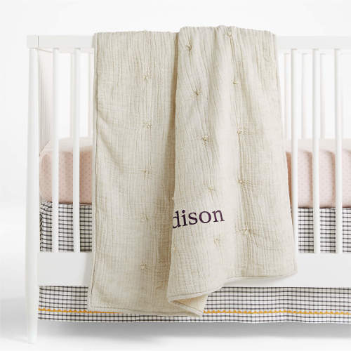 Aire Stone Tan Crinkle 100% Organic Cotton Baby Crib Quilt
