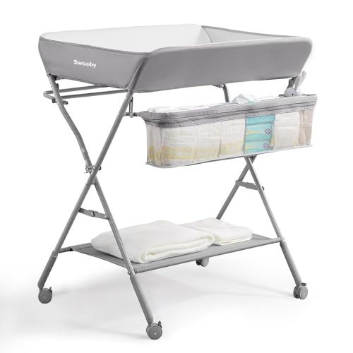 Sweeby Baby Portable Foldable Changing Station for Newborn Essentials - Waterproof Diaper Changing Pad Topper, Grey