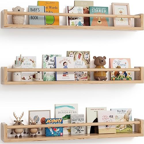 Nursery Book Shelves, Set of 3, Wall Bookshelf, (Wood, 36 Inches)