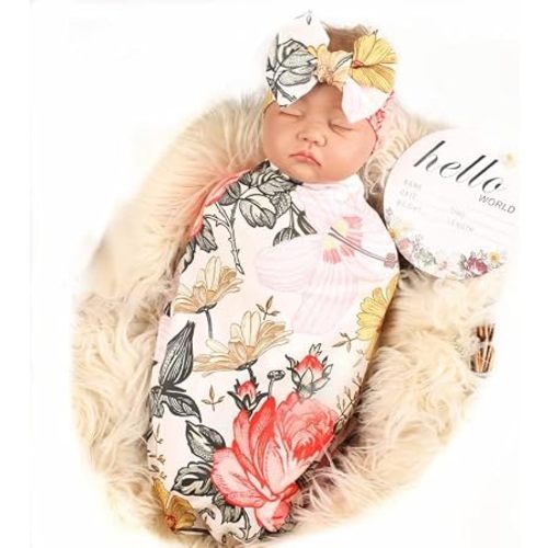 Galabloomer Newborn Receiving Blanket Headband Set Baby Flower Swaddle