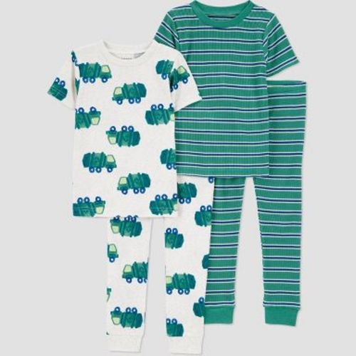 Carter's Just One You® Toddler Boys' 4pc Cotton Short Sleeve Recycle Trucks Pajama Set - Green/Gray 12M