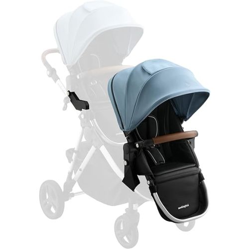 Mockingbird 2nd Seat Kit 3.0 - Compatible with Mockingbird Single-to-Double Strollers - Seat Expansion - Includes Expansion Adapters - Stone Blue