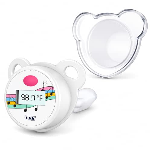 FDK Baby Pacifier Oral Thermometer, High Accuracy Digital Newborn Thermometer with LCD Display, Sick Toddler Essentials Waterproof Mouth Temperature Reader for Easy Fever Monitoring
