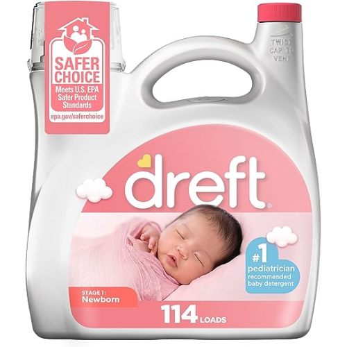 Dreft Stage 1 Newborn Baby Liquid Laundry Detergent, Gentle on Sensitive Skin, HE Compatible, 114 loads