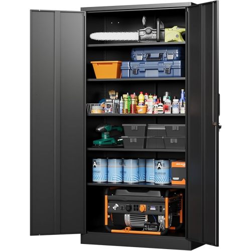 Letaya Metal Garage Storage Cabinets with Lock-72 Tall Tool Organizer Steel Lockers, 5 Adjustable Layers Shelves for Home,Office,Warehouse,Garage,(Black-72“) | with Lock, 72 Tall, Tool Organizer